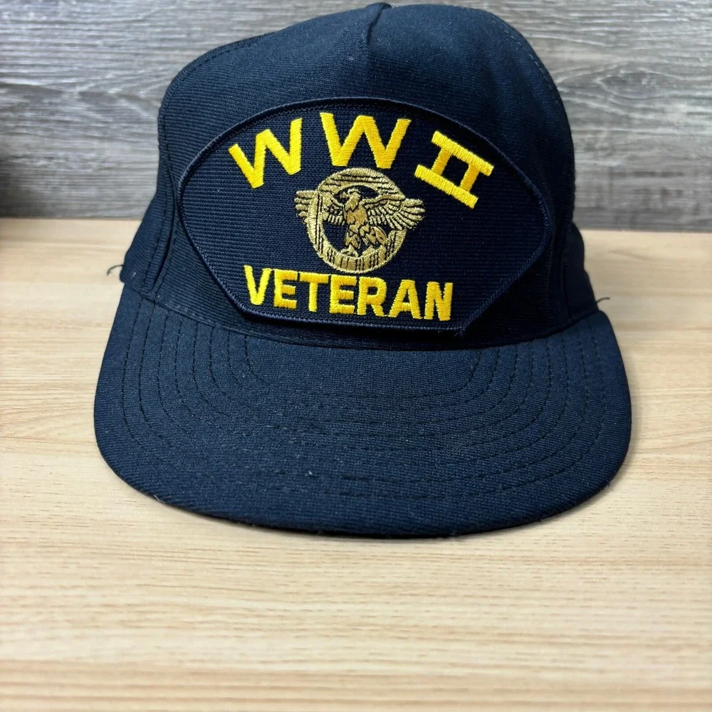 Vintage‎ WWII Veteran Hat Cap Snapback Blue USA Made Adjustable